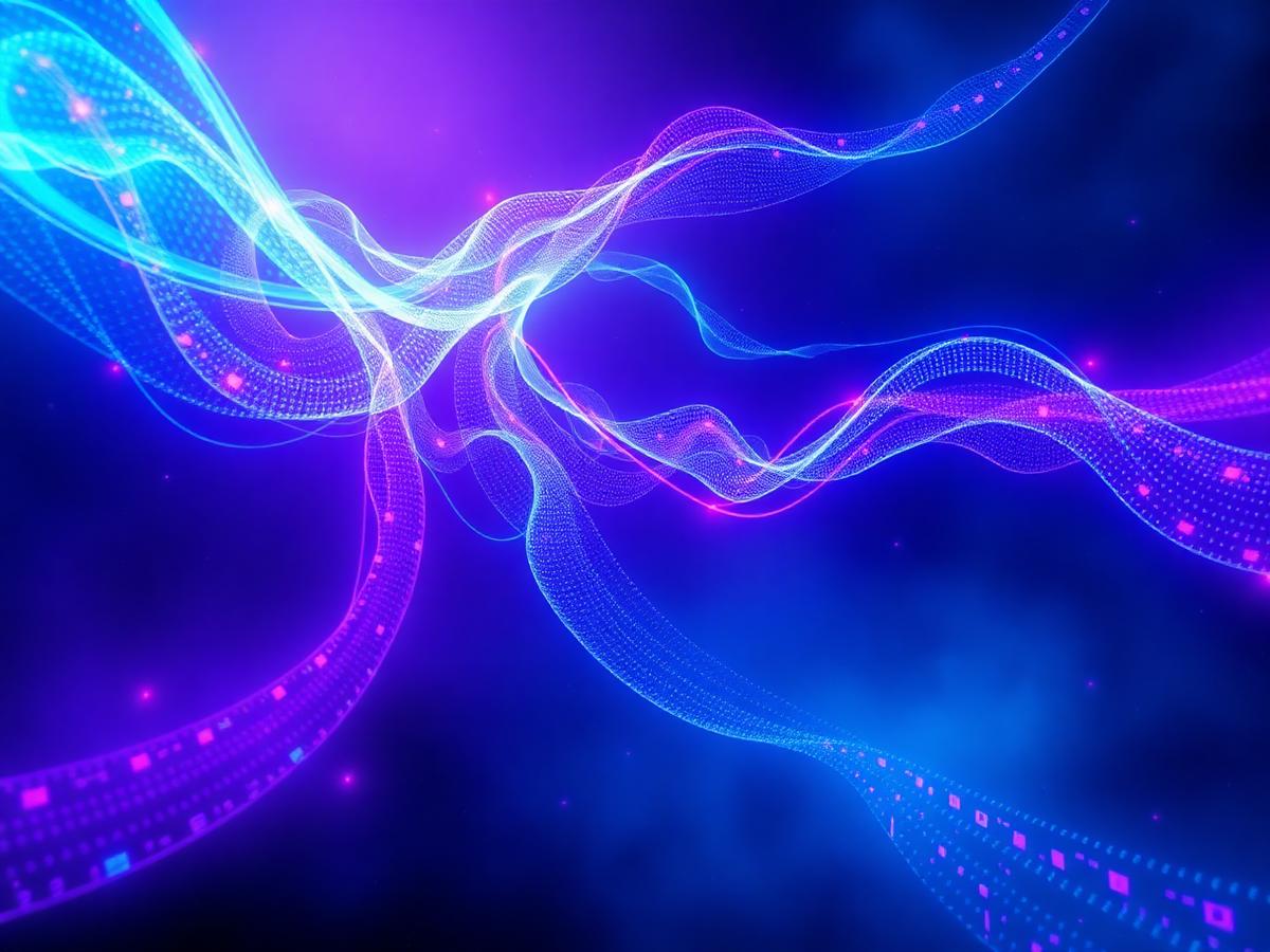 Abstrakcyjna wizualizacja sieci danych łączącej AI i blockchain